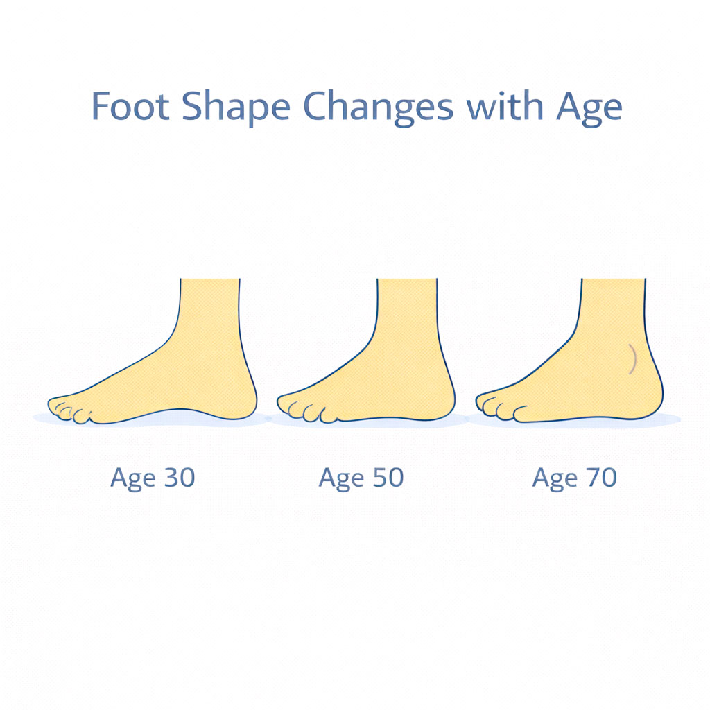 Illustration showing how foot shape changes with age
