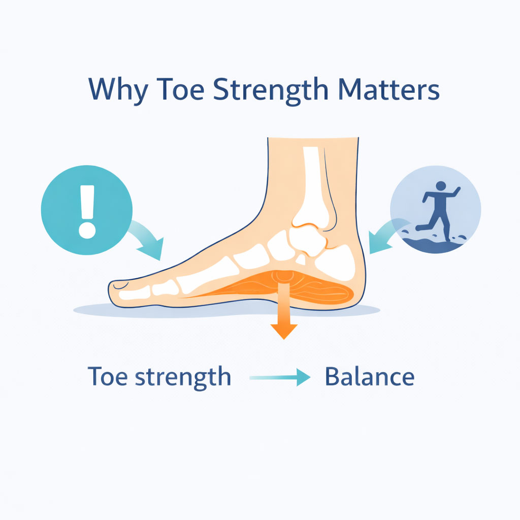 Infographic explaining why toe strength is important for walking balance